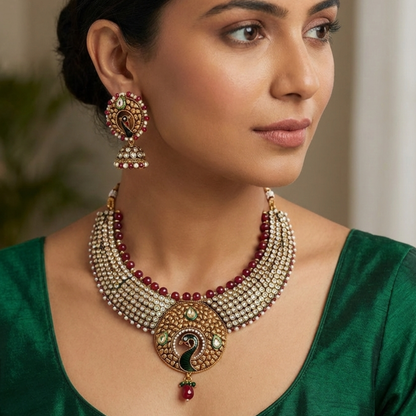 Kundan Stones Grand Peacock Choker