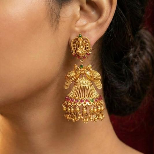 Jhumkas with Red and Green Stone and Umbrella model