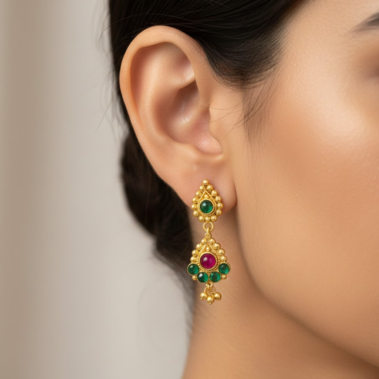 Gold Plated Green & Red Stone Drops