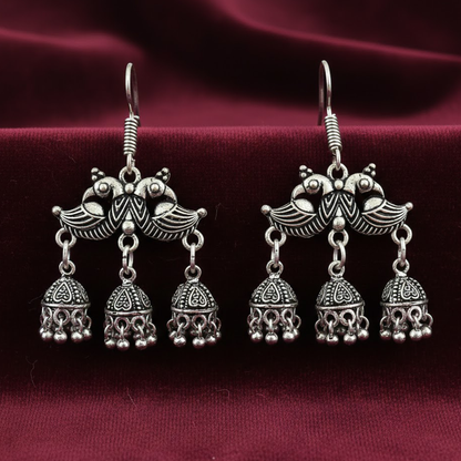 Double Peacock Three Jhumka Hanging Earring