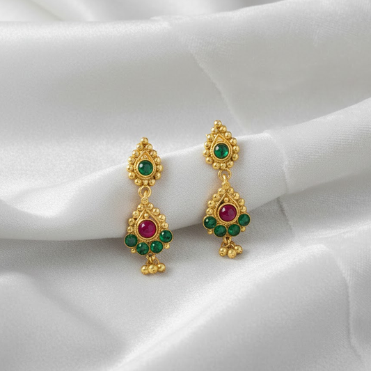 Gold Plated Green & Red Stone Drops