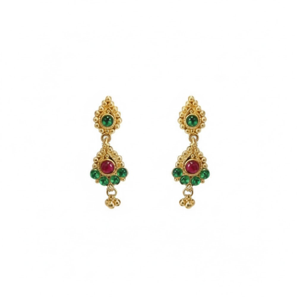 Gold Plated Green & Red Stone Drops