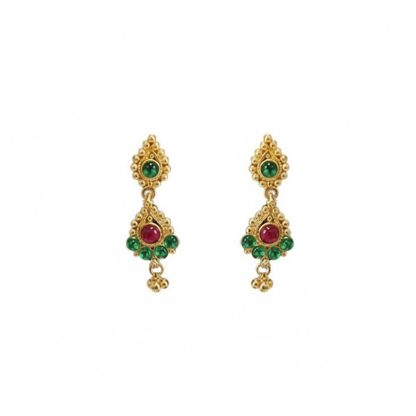Gold Plated Green & Red Stone Drops