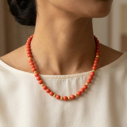 Red & Golden Beads Close Neck Chain