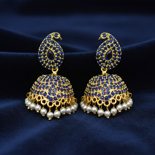 Jhumka with Color Stones & Hanging Pearls