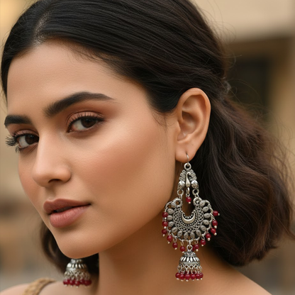 Peacock Stud Hanging Color Beads Chandbali Jhumka