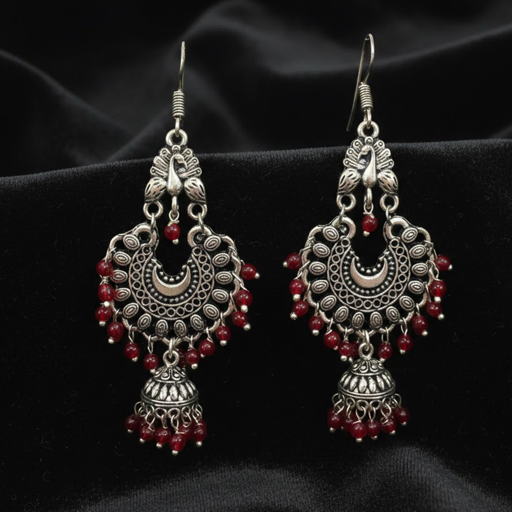 Peacock Stud Hanging Color Beads Chandbali Jhumka
