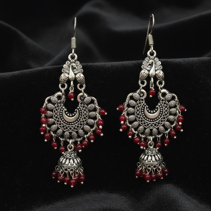 Peacock Stud Hanging Color Beads Chandbali Jhumka