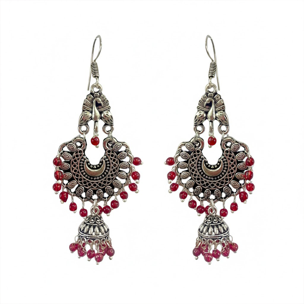 Peacock Stud Hanging Color Beads Chandbali Jhumka