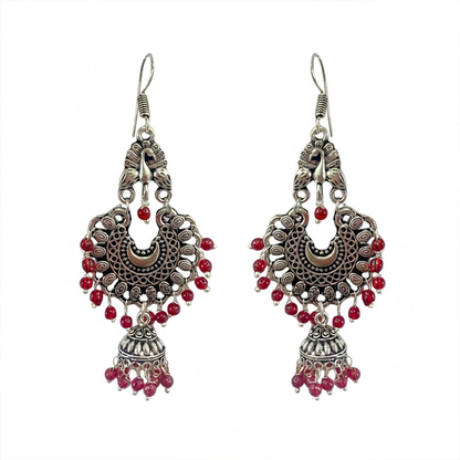 Peacock Stud Hanging Color Beads Chandbali Jhumka