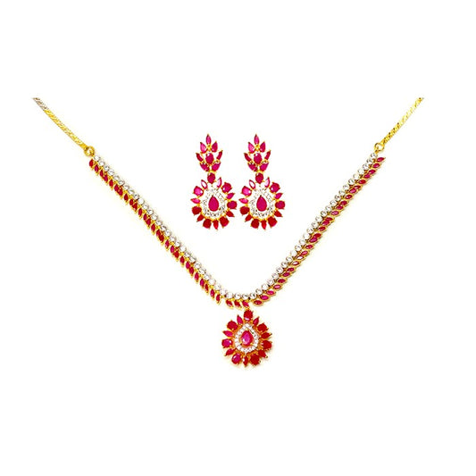 Gold Plated Necklace With White & Pink Stones