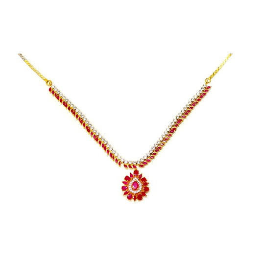 Gold Plated Necklace With White & Pink Stones