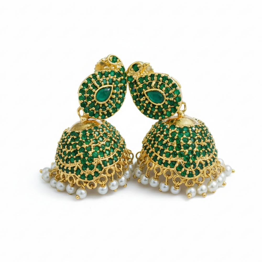 Jhumka with Color Stones & Hanging Pearls