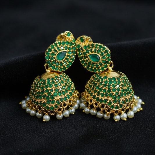 Jhumka with Color Stones & Hanging Pearls