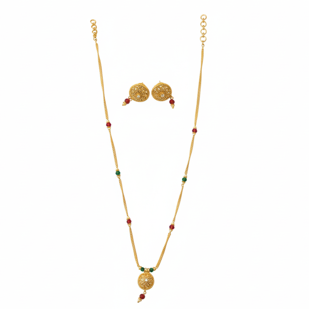 Small Circular Pendant Chain with Red & Green Beads