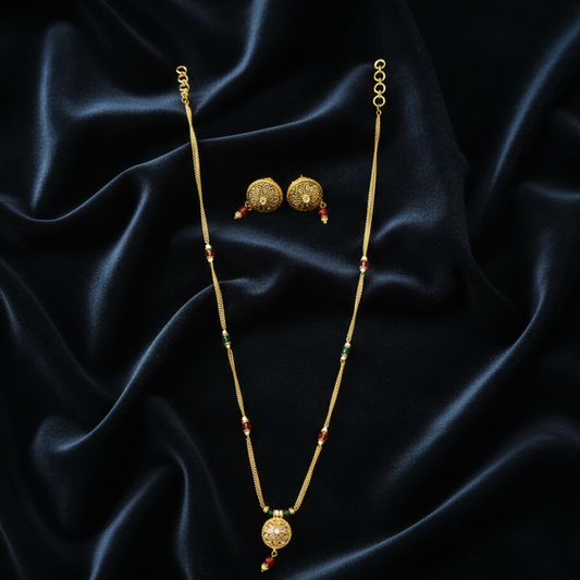 Small Circular Pendant Chain with Red & Green Beads