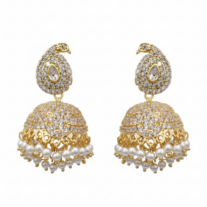 Jhumka with Color Stones & Hanging Pearls