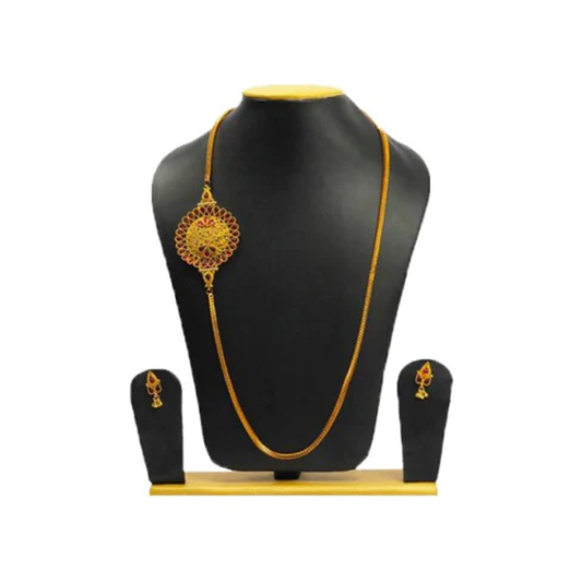 One Sided Round Mogappu with Red Stones Chain