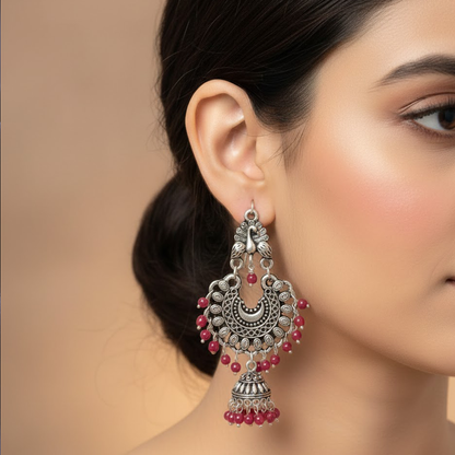 Peacock Stud Hanging Color Beads Chandbali Jhumka