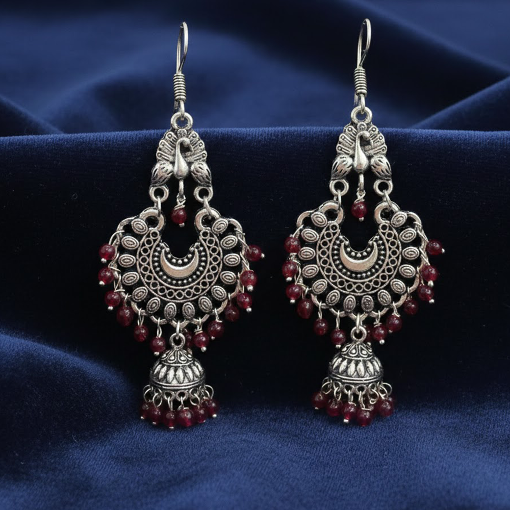 Peacock Stud Hanging Color Beads Chandbali Jhumka