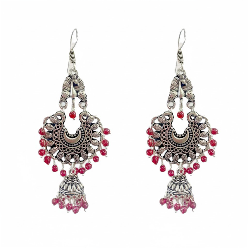 Peacock Stud Hanging Color Beads Chandbali Jhumka