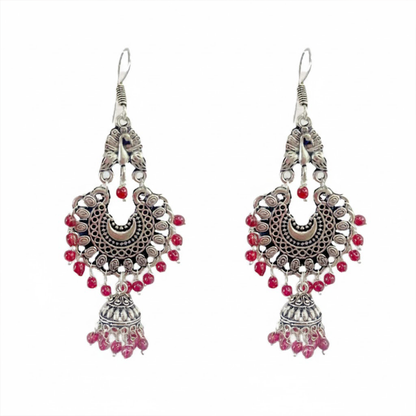 Peacock Stud Hanging Color Beads Chandbali Jhumka