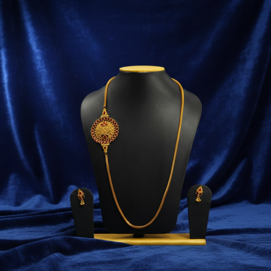 One Sided Round Mogappu with Red Stones Chain