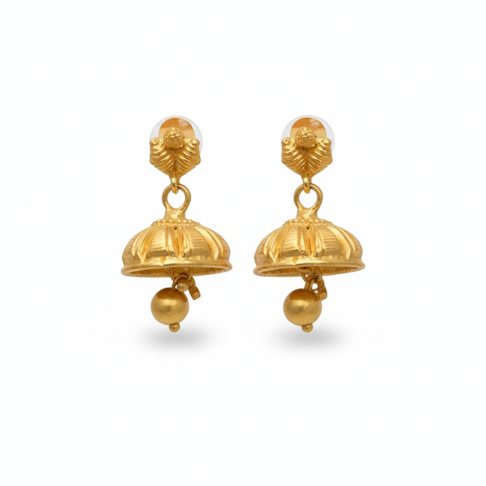Gold Plated Plain Jhumka with Hanging Beads