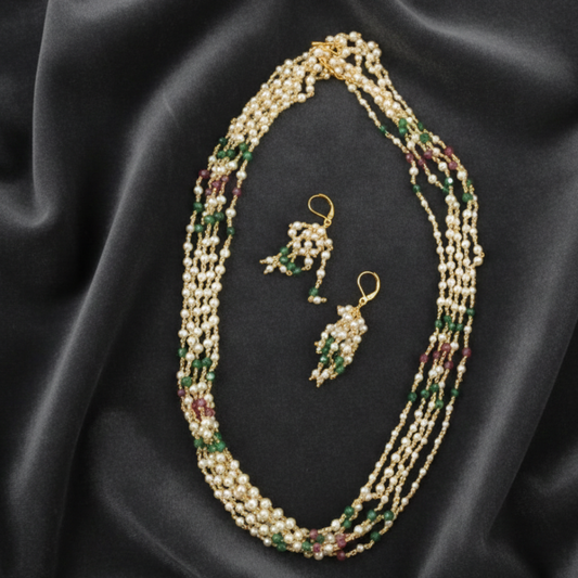 Five Layer Chain with White, Red and Green beads