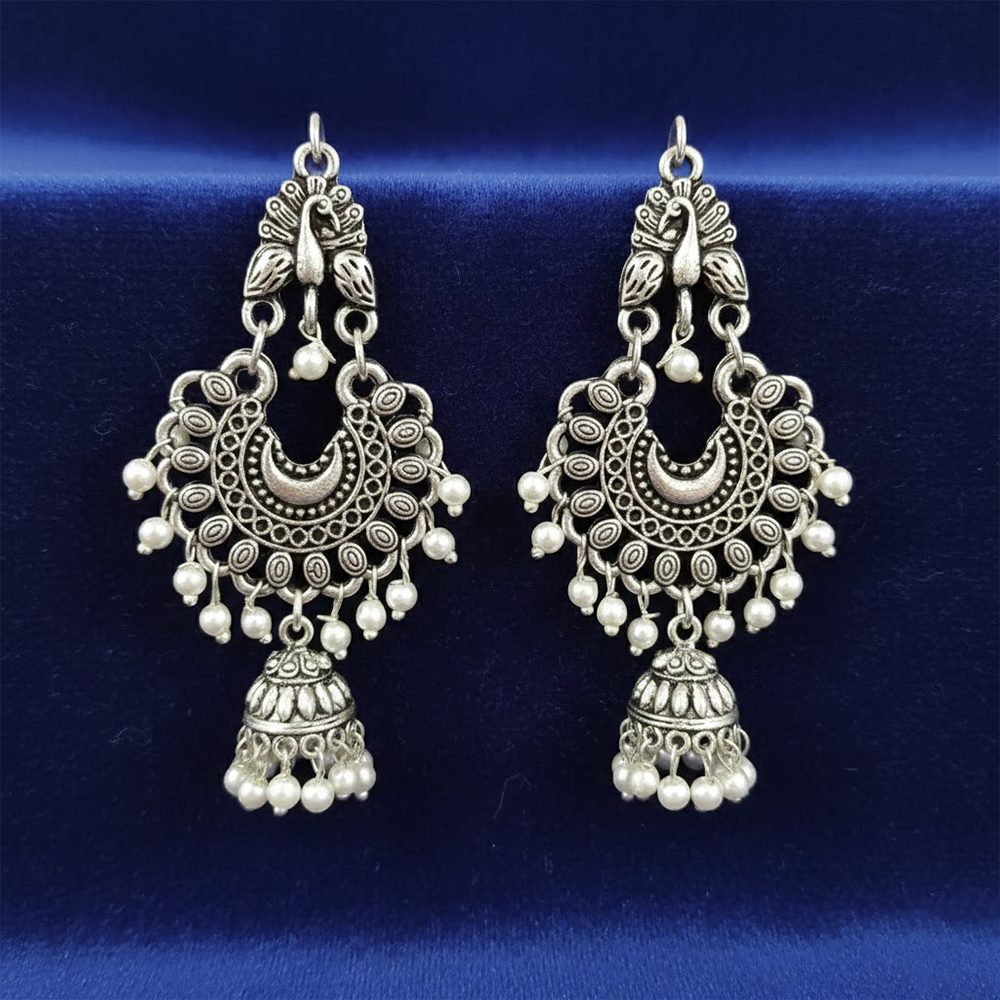 Peacock Stud Hanging Color Beads Chandbali Jhumka