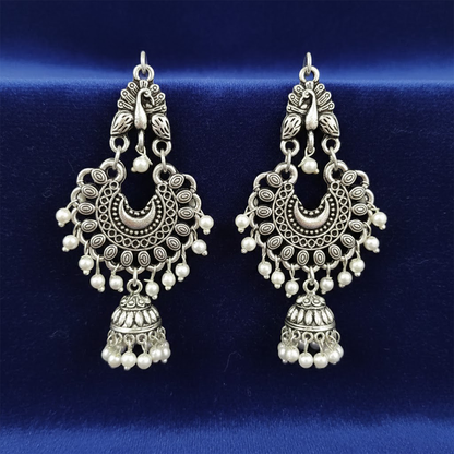 Peacock Stud Hanging Color Beads Chandbali Jhumka