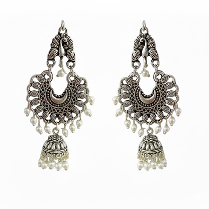 Peacock Stud Hanging Color Beads Chandbali Jhumka