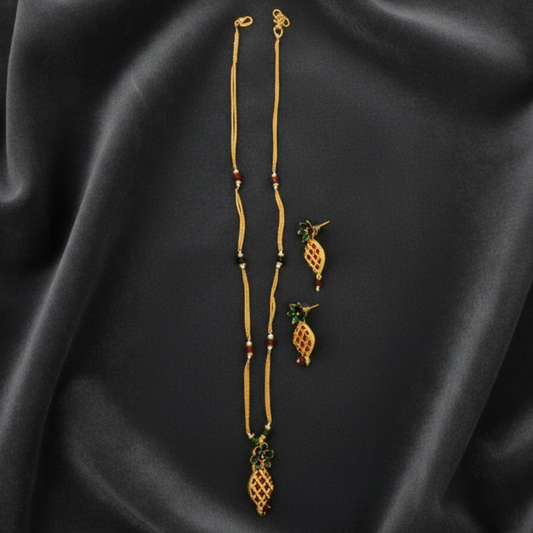 Pineapple Red & Green Beads Chain with Matching Earring