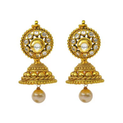 White Stone Pearl Hanging Kundan Stone Jhumka