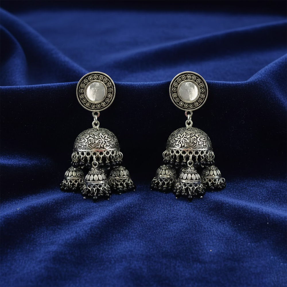 Multi Hanging Jhumkas with a Big Jhumka with Black Beads