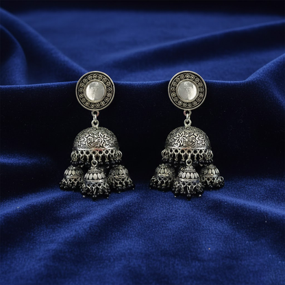 Multi Hanging Jhumkas with a Big Jhumka with Black Beads
