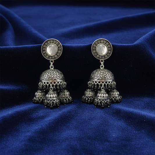 Multi Hanging Jhumkas with a Big Jhumka with Black Beads