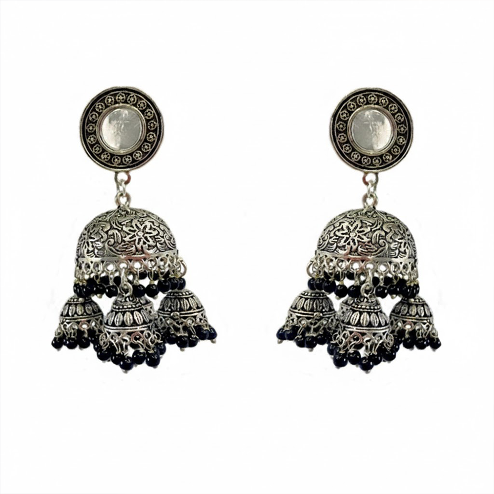 Multi Hanging Jhumkas with a Big Jhumka with Black Beads