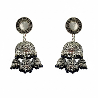 Multi Hanging Jhumkas with a Big Jhumka with Black Beads