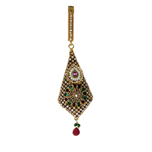 Diamond saree pin with red green and white stone