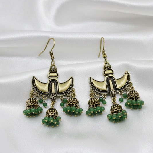 Claw Pattern Triple Jhumka Hanging Earring - Green