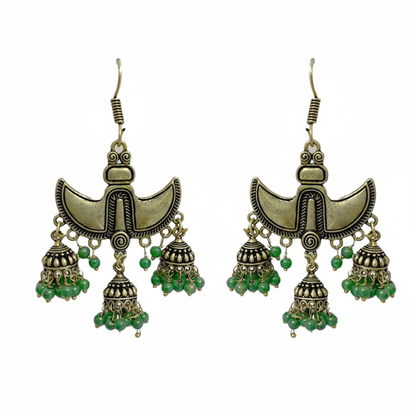 Claw Pattern Triple Jhumka Hanging Earring - Green