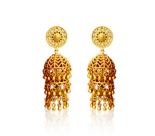Gold Plated Jhumkas with umbrella model and Beads