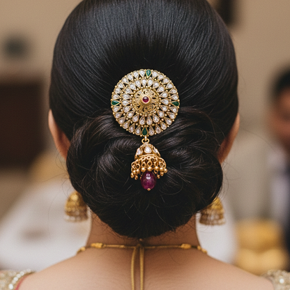 Hair jewellery Kundan Stone Sun Design with Hanging Jumki