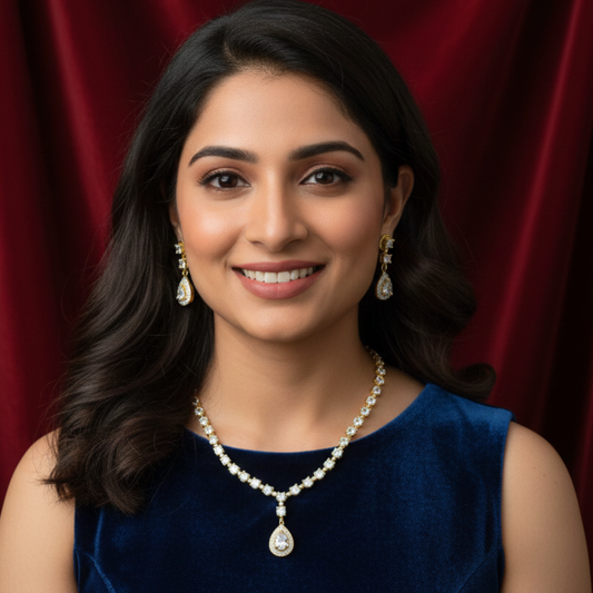 Simple Dollar Small White Stones Set - Artificial Stone Jewellery