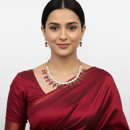 Gold Plated Necklace With Artificial White & Pink Stones