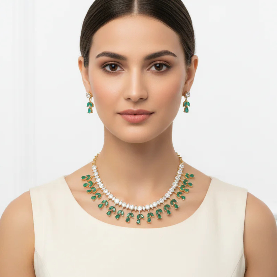 Emerald Glow Artificial Stone Necklace Set
