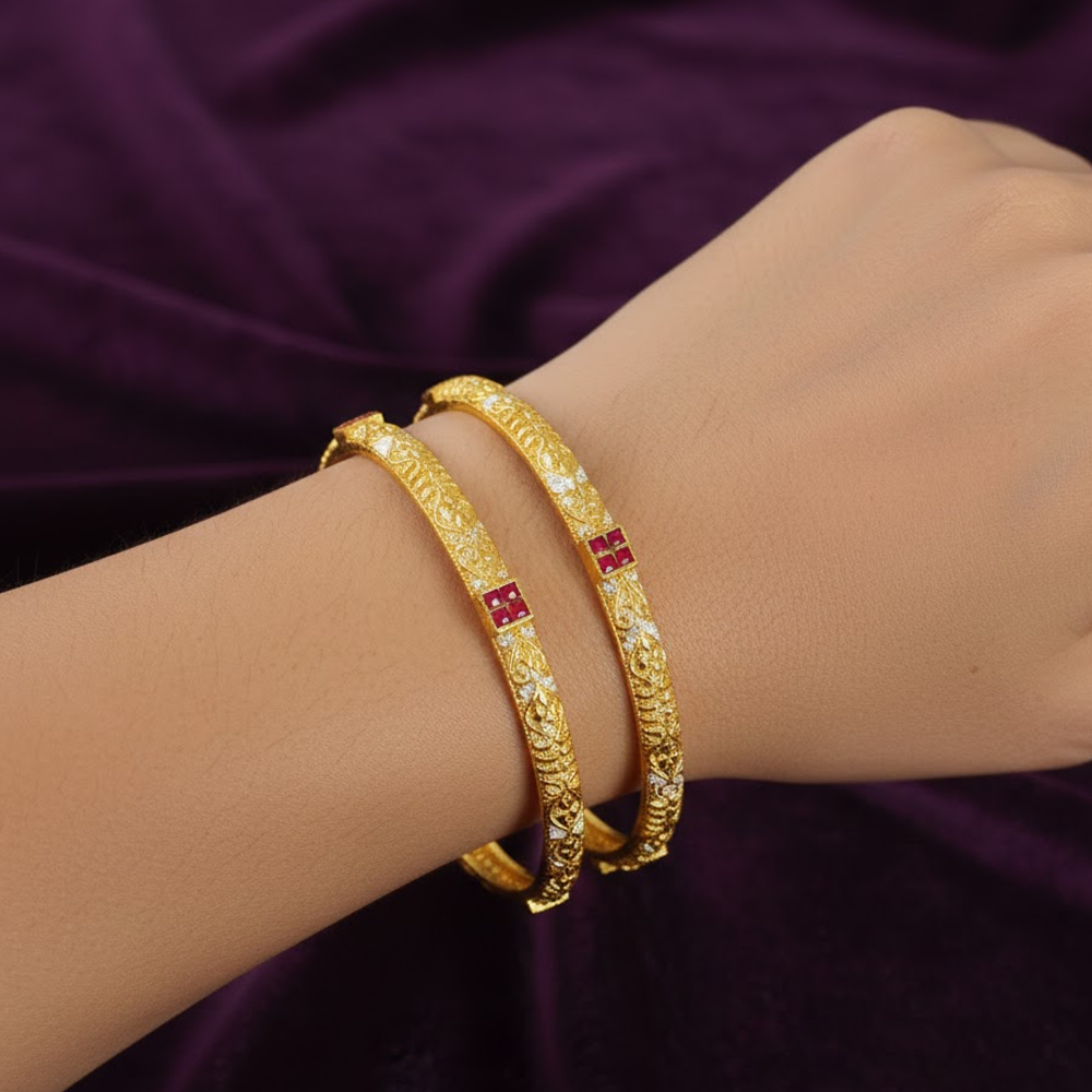 Gold Plated with Red Design Bangles