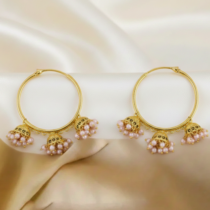 Triple Hanging Jhumka Loop with White Pearls