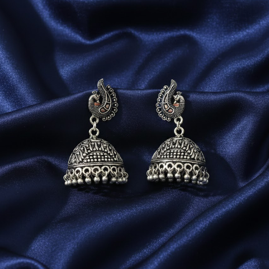 Peacock Stud Oxidised Casual Jhumkas